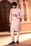 Arihant Rai Sinha_Pink Silk, Dupion Embroidery, Metallic Thread Floret Sherwani And Pant Set _at_Aza_Fashions