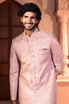 Shop_Arihant Rai Sinha_Pink Silk, Dupion Embroidery, Metallic Thread Floret Sherwani And Pant Set 