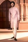 Arihant Rai Sinha_Pink Silk, Dupion Embroidery, Metallic Thread Floret Sherwani And Pant Set 