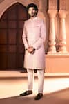 Arihant Rai Sinha_Pink Silk, Dupion Embroidery, Metallic Thread Floret Sherwani And Pant Set 