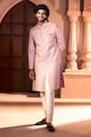 Arihant Rai Sinha_Pink Silk, Dupion Embroidery, Metallic Thread Floret Sherwani And Pant Set 