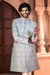 Shop_Arihant Rai Sinha_Aqua Silk, Dupion Embroidery Pastel Sherwani And Pant Set _Online_at_Aza_Fashions