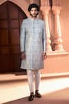 Arihant Rai Sinha_Aqua Silk, Dupion Embroidery Pastel Sherwani And Pant Set _at_Aza_Fashions