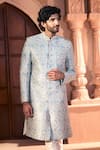 Shop_Arihant Rai Sinha_Aqua Silk, Dupion Embroidery Pastel Sherwani And Pant Set 