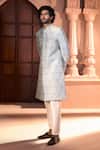 Buy_Arihant Rai Sinha_Aqua Silk, Dupion Embroidery Pastel Sherwani And Pant Set _Online
