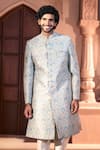 Arihant Rai Sinha_Aqua Silk, Dupion Embroidery Pastel Sherwani And Pant Set 