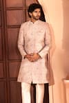 Buy_Arihant Rai Sinha_Pink Silk, Dupion Embroidery, Metallic Thread, Mughal Floral Sherwani Set 