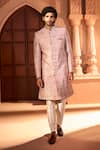 Buy_Arihant Rai Sinha_Pink Silk, Dupion Embroidery, Metallic Thread, Mughal Floral Sherwani Set _at_Aza_Fashions