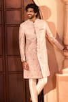 Shop_Arihant Rai Sinha_Pink Silk, Dupion Embroidery, Metallic Thread, Mughal Floral Sherwani Set 