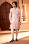 Arihant Rai Sinha_Pink Silk, Dupion Embroidery, Metallic Thread, Mughal Floral Sherwani Set _Online