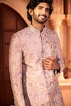 Arihant Rai Sinha_Pink Silk, Dupion Embroidery, Metallic Thread, Mughal Floral Sherwani Set 