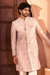 Arihant Rai Sinha_Pink Silk, Dupion Embroidery, Metallic Thread, Mughal Floral Sherwani Set 
