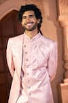 Shop_Arihant Rai Sinha_Pink Silk, Dupion Embroidery, Beads Leaf Vine Layered Sherwani Set _Online_at_Aza_Fashions
