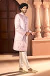 Arihant Rai Sinha_Pink Silk, Dupion Embroidery, Beads Leaf Vine Layered Sherwani Set _Online