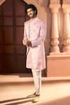 Buy_Arihant Rai Sinha_Pink Silk, Dupion Embroidery, Beads Leaf Vine Layered Sherwani Set _Online