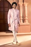Shop_Arihant Rai Sinha_Pink Silk, Dupion Embroidery, Beads Leaf Vine Layered Sherwani Set _Online