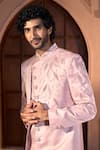 Arihant Rai Sinha_Pink Silk, Dupion Embroidery, Beads Leaf Vine Layered Sherwani Set 