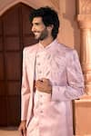 Arihant Rai Sinha_Pink Silk, Dupion Embroidery, Beads Leaf Vine Layered Sherwani Set 