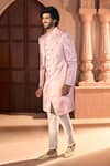Arihant Rai Sinha_Pink Silk, Dupion Embroidery, Beads Leaf Vine Layered Sherwani Set 