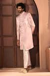 Arihant Rai Sinha_Pink Silk, Dupion Embroidery, Beads Leaf Vine Layered Sherwani Set 