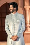 Buy_Arihant Rai Sinha_Green Velvet, Dupion, Silk Embroidery, Sequins, Placed Layered Sherwani Set 