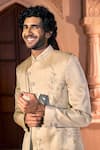 Shop_Arihant Rai Sinha_Beige Silk, Dupion Embroidery, Beads, Sequins Placed Layered Sherwani Set _Online_at_Aza_Fashions