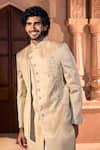 Buy_Arihant Rai Sinha_Beige Silk, Dupion Embroidery, Beads, Sequins Placed Layered Sherwani Set 