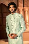 Arihant Rai Sinha Green Silk, Dupion Embroidery, Stones Scattered Floral Sherwani Set at Aza Fashions Arihant Rai Sinha_Green Silk, Dupion Embroidery, Stones Scattered Floral Sherwani Set _at_Aza_Fashions