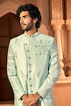 Arihant Rai Sinha Green Silk, Dupion Embroidery, Stones Scattered Floral Sherwani Set Arihant Rai Sinha_Green Silk, Dupion Embroidery, Stones Scattered Floral Sherwani Set