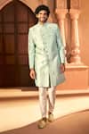 Arihant Rai Sinha Green Silk, Dupion Embroidery, Stones Scattered Floral Sherwani Set Arihant Rai Sinha_Green Silk, Dupion Embroidery, Stones Scattered Floral Sherwani Set