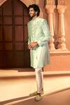 Arihant Rai Sinha Green Silk, Dupion Embroidery, Stones Scattered Floral Sherwani Set Arihant Rai Sinha_Green Silk, Dupion Embroidery, Stones Scattered Floral Sherwani Set
