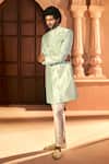 Arihant Rai Sinha Green Silk, Dupion Embroidery, Stones Scattered Floral Sherwani Set Arihant Rai Sinha_Green Silk, Dupion Embroidery, Stones Scattered Floral Sherwani Set