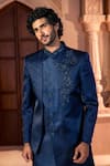 Shop_Arihant Rai Sinha_Navy Silk, Dupion Embroidery Placed Layered Sherwani Set _Online_at_Aza_Fashions