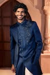 Arihant Rai Sinha_Navy Silk, Dupion Embroidery Placed Layered Sherwani Set _at_Aza_Fashions