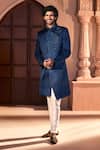 Buy_Arihant Rai Sinha_Navy Silk, Dupion Embroidery Placed Layered Sherwani Set 