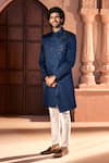 Arihant Rai Sinha_Navy Silk, Dupion Embroidery Placed Layered Sherwani Set _Online