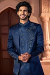 Buy_Arihant Rai Sinha_Navy Silk, Dupion Embroidery Placed Layered Sherwani Set _Online