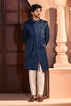 Arihant Rai Sinha_Navy Silk, Dupion Embroidery Placed Layered Sherwani Set 