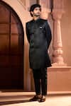 Arihant Rai Sinha_Black Silk, Dupion Beads, Sequins, Embroidery Sherwani Set _at_Aza_Fashions