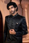 Shop_Arihant Rai Sinha_Black Silk, Dupion Beads, Sequins, Embroidery Sherwani Set 