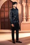 Arihant Rai Sinha_Black Silk, Dupion Beads, Sequins, Embroidery Sherwani Set _Online