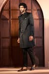 Shop_Arihant Rai Sinha_Black Silk, Dupion Beads, Sequins, Embroidery Sherwani Set _at_Aza_Fashions