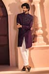 Arihant Rai Sinha_Wine Silk, Dupion Embroidery Front Sherwani Set _at_Aza_Fashions