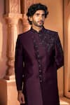 Buy_Arihant Rai Sinha_Wine Silk, Dupion Embroidery Front Sherwani Set 