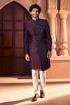 Shop_Arihant Rai Sinha_Wine Silk, Dupion Embroidery Front Sherwani Set 