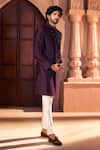 Arihant Rai Sinha_Wine Silk, Dupion Embroidery Front Sherwani Set _Online