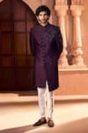 Buy_Arihant Rai Sinha_Wine Silk, Dupion Embroidery Front Sherwani Set _Online