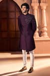Shop_Arihant Rai Sinha_Wine Silk, Dupion Embroidery Front Sherwani Set _Online