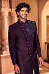 Arihant Rai Sinha_Wine Silk, Dupion Embroidery Front Sherwani Set 