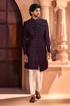 Arihant Rai Sinha_Wine Silk, Dupion Embroidery Front Sherwani Set 